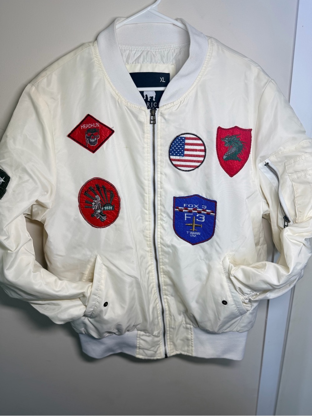 American Stitch White Aviator Patch Bomber Flight Jacket Men’s XL